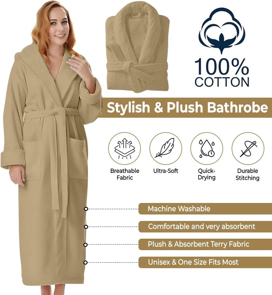 KAHAF COLLECTION Cotton Terry Robes for Women and Men, Terry Shawl Collar Bathrobe, ONE SIZE - UNISEX Men & Women Spa Robe