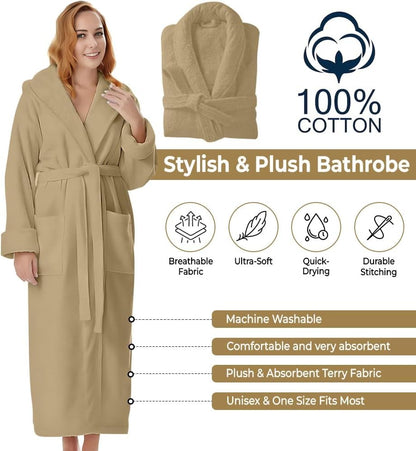 KAHAF COLLECTION Cotton Terry Robes for Women and Men, Terry Shawl Collar Bathrobe, ONE SIZE - UNISEX Men & Women Spa Robe