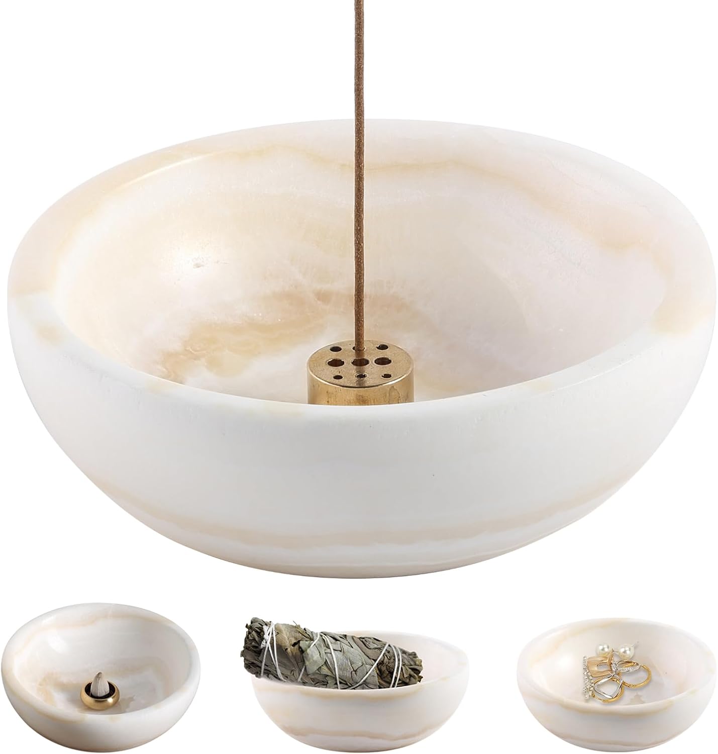 Koville Italian Travertine Incense Holder, 6" Incense Holders for Sticks, Sturdy Incense Burner Ash Catcher, Ideal for Meditation, Relaxing, Easy to Clean