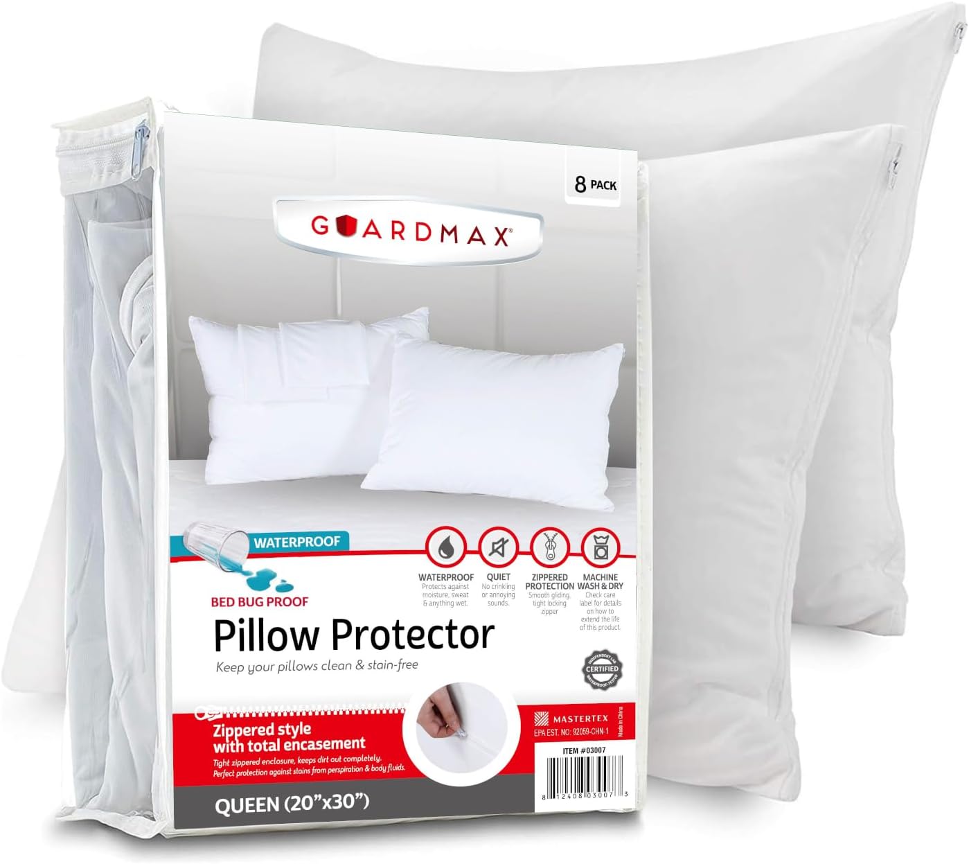 Guardmax Jersey Knitted Pillow Protector with Zipper Standard Size - 4 Pack -100% Waterproof, Bed Bug Proof, Dust Mite Proof, & Hypoallergenic Pillow Covers - Premium Zippered Pillow Cases. (20 X 26)