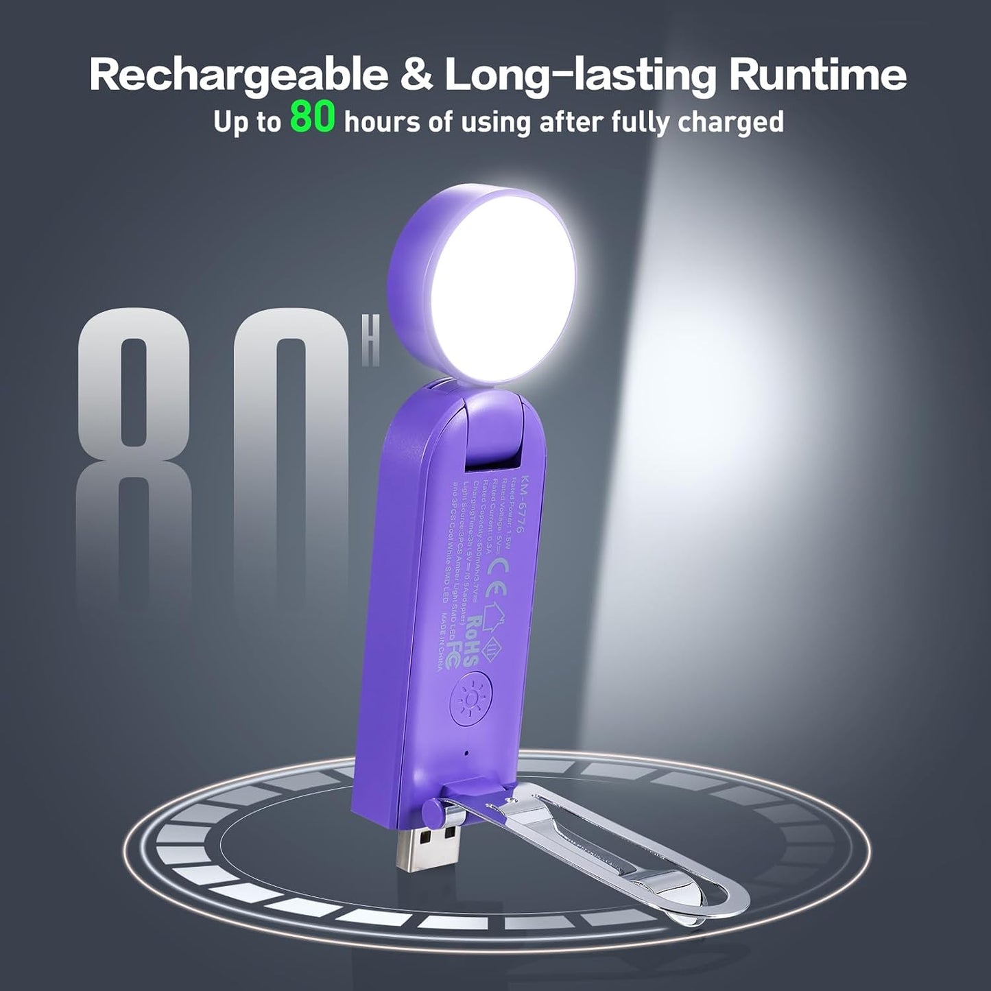VAVOFO USB Rechargeable Book Light, Blue Light Blocking, Amber Clip-On Bookmark Shaped Reading Light, Eye Care 6 LEDs With 9 Lighting Modes for Bookworms (Grey)
