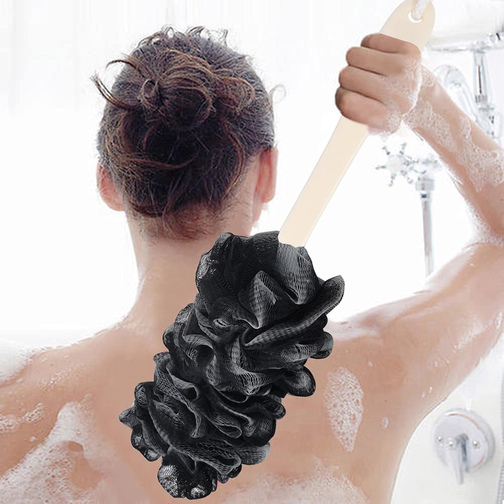 Back Scrubber for Shower, Loofah Long Handle Bath Body Brush, Soft Nylon Mesh Sponge On a Stick for Shower Men Women Kids Elderly, Exfoliating Scrub Cleaning Luffa for All Kinds of Skin(Blue)