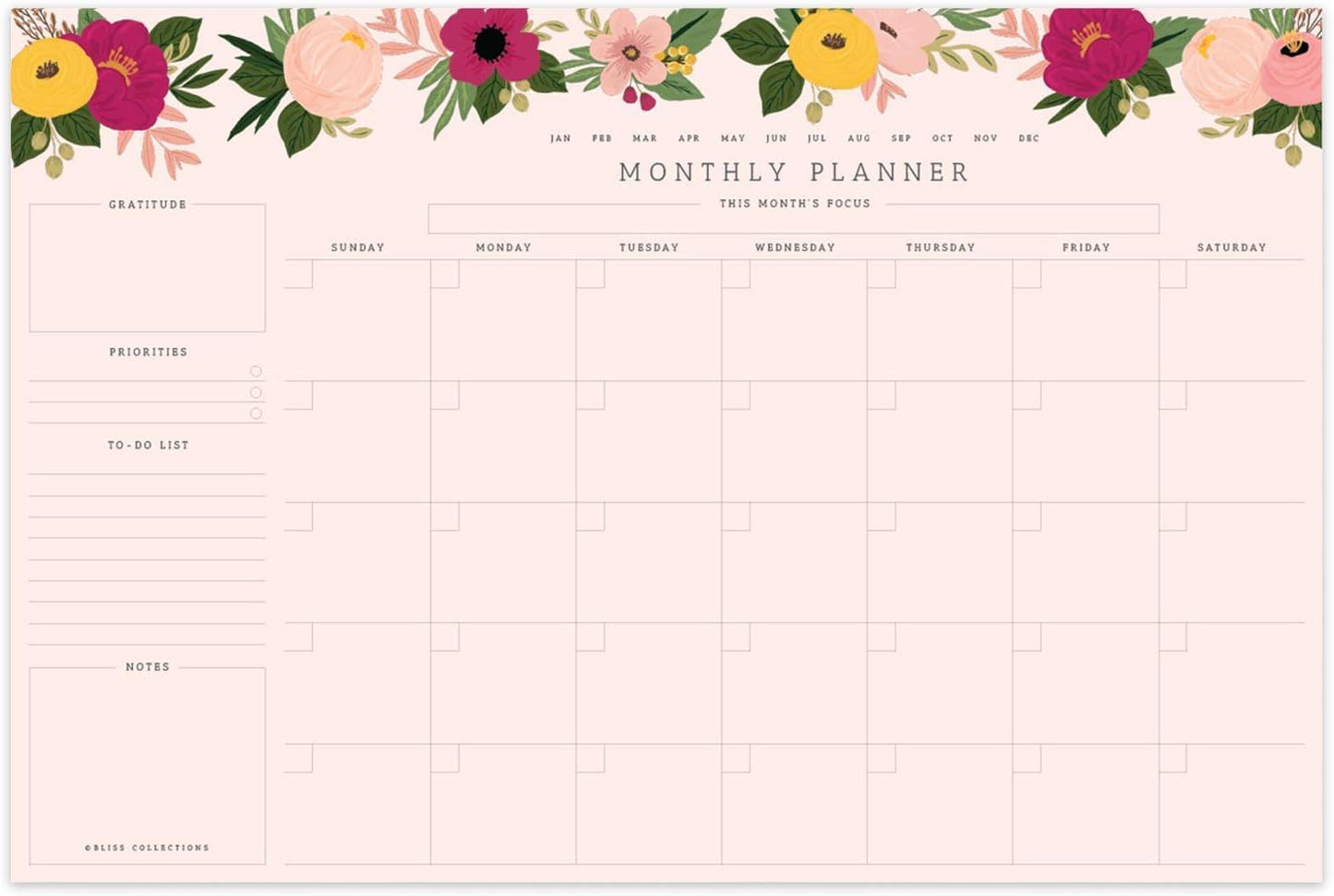 Bliss Collections Weekly Planning Pad, To Do List Notebook - Undated Tear-Off Sheets Notepad - Work Calendar, Organizer, Scheduler for Goals, Tasks - Minimalist, 8.5" x 11", 50 Sheets