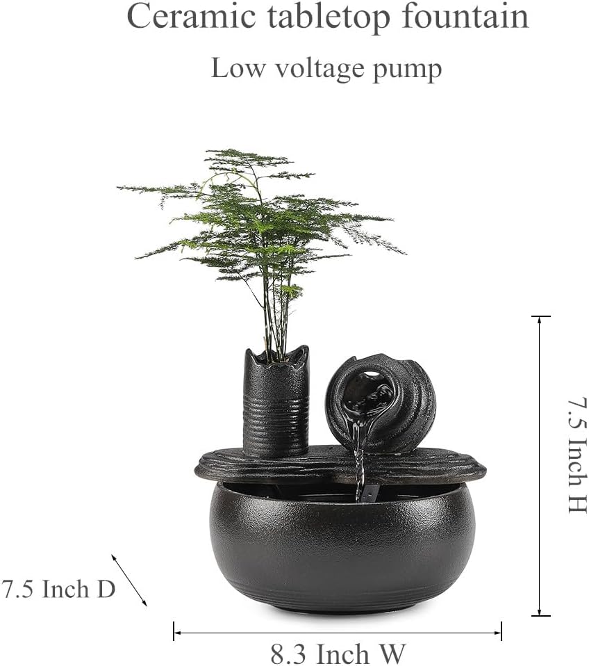 Ceramic Tabletop Fountain Water Feature Fall Indoor and Outdoor Decoration (Black Bamboo A151)