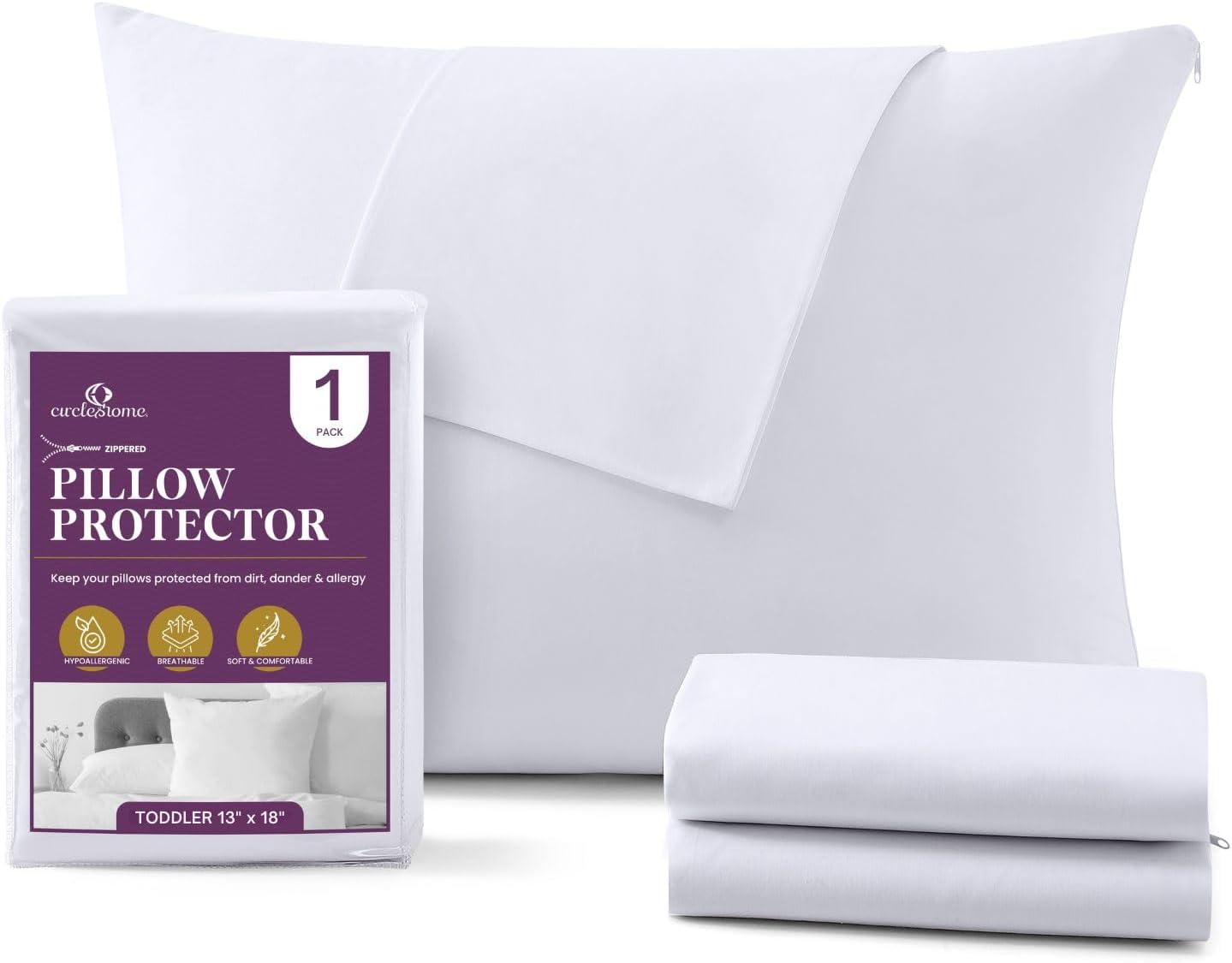 CirclesHome Pillow Protectors 4 Pack Standard Zippered - 100% Cotton Breathable Pillowcases - Protects Pillows from Dirt, Dust and Debri (Standard - Set of 4 - 20x26)