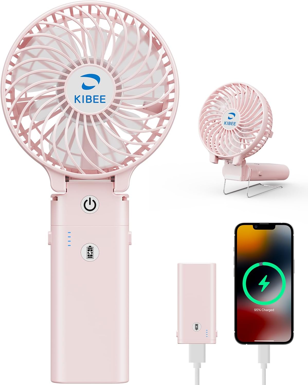 KIBEE Portable Misting Fan, 4000mAh Rechargeable Handheld Fan with 50ml Water Tank, Foldable 180° Mini Mist Spray Fan, 3 Speeds Personal Cooling Fan for Travel, Makeup, Outdoor, Concerts, Gray