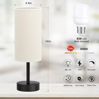 Dicoool Touch Bedside Table Lamp with USB - 3 Way Dimmable Wood Lamp for Bedroom Nightstand, Desk Lamp with Charging Station for Dorm, Living Room, Office, Kids Room, Small, 14in