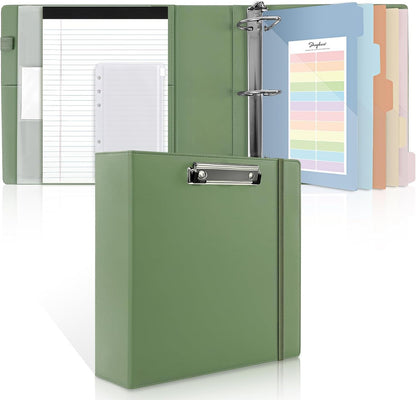 SKYDUE 3 Ring Binder with Clipboard, 13.2" × 10.2" Faux Leather 1 Inch Binder Organizer with 5 Pocket Dividers, Notepad, Labels & 2 Storage Pockets for Teachers, Students, Nurses & Office Work