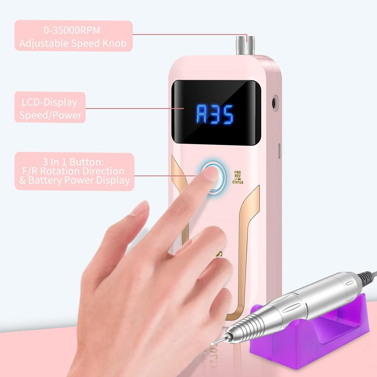 MOCOWIND Portable Nail Drill Professional 35000 RPM, Electric Nail E File