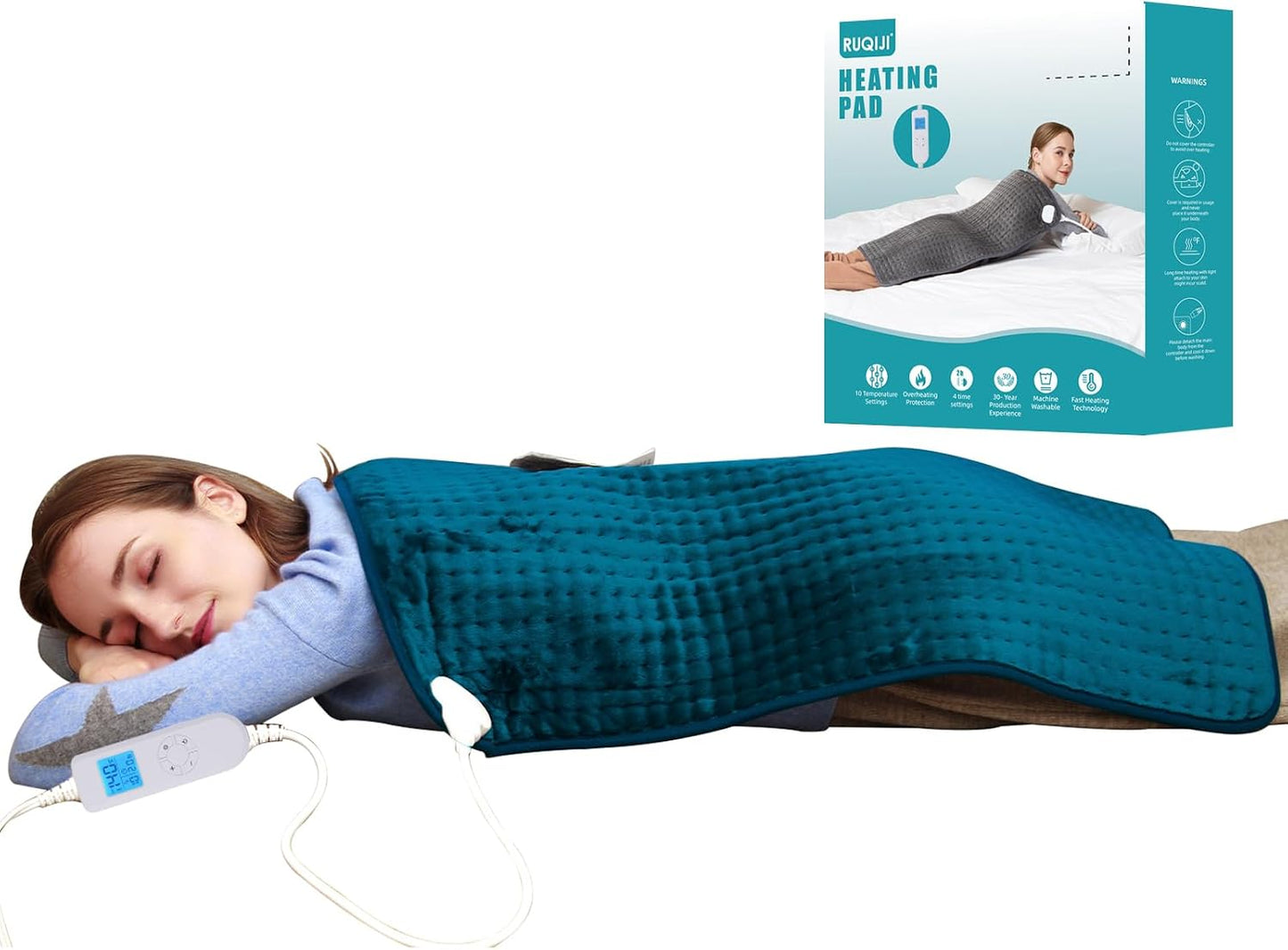 Ruqiji 19" x 24" Weighted Neck&Shoulder Heating Pad, 2.5lbs with 12 Temperature Settings&Countdown Timer,Pain Relief for Neck/Shoulders/Menstrual Pain(Dark Gray)