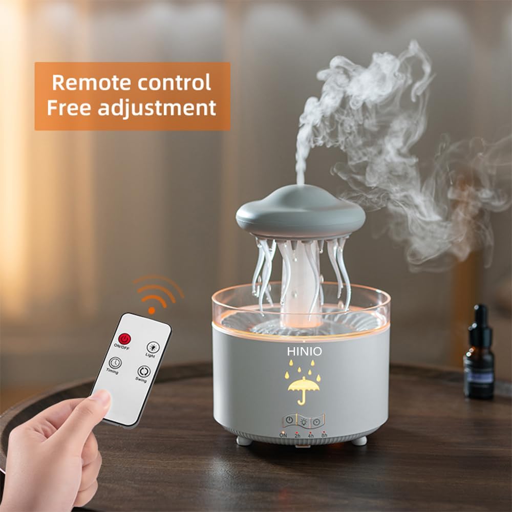 Rain Cloud Humidifier Water Drip with 7 Colors LED Night Light, Mushroom Essential Oil Diffuser with Remote Control for Bedroom Sleeping Relaxing(Wood Grain)