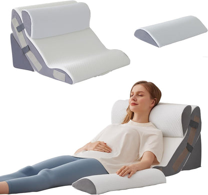 Ahpmeoa 3PCS Wedge Pillow Set for After Surgery, Back Pillow for Bed Sitting up, 10-in-1 Foam Wedge Pillow for Acid Reflux & Back Pain Relief, Post Surgery Pillow for GERD & Snoring, White