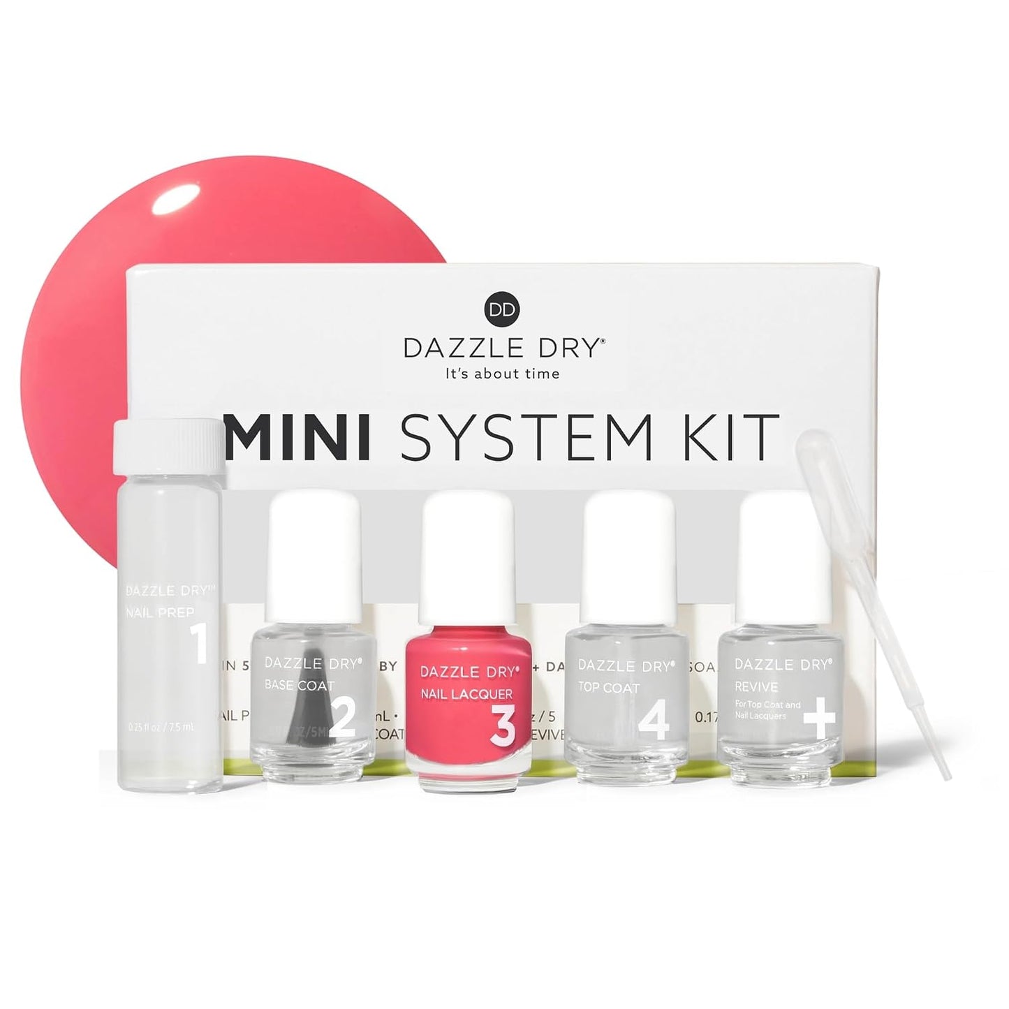 Dazzle Dry Mini Kit 4 Step System - Prima Ballerina, a sheer and milky delicate pink that makes a beautiful French base. (5 Piece Kit / 5 Manicures)