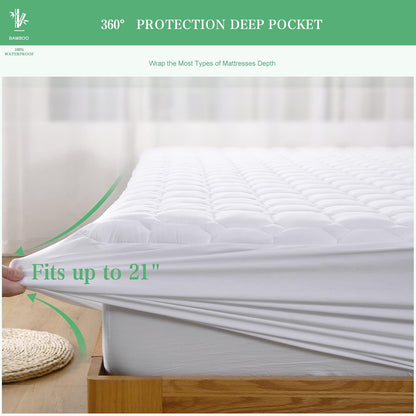 2 Pack Twin Waterproof Mattress Protector Deep Pocket Mattress Cover, Soft Breathable Mattress Pad, Fitted Noiseless Waterproof Bed Cover Stretch to 19"