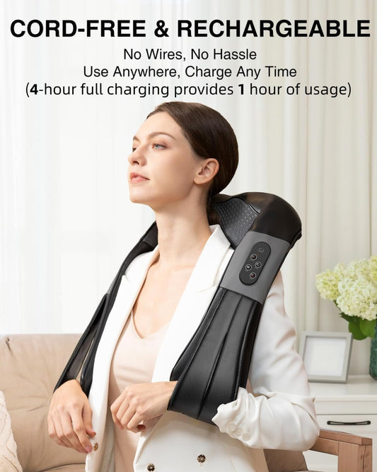 Nekteck Cordless Neck and Back Massager with Soothing Heat, Rechargeable
