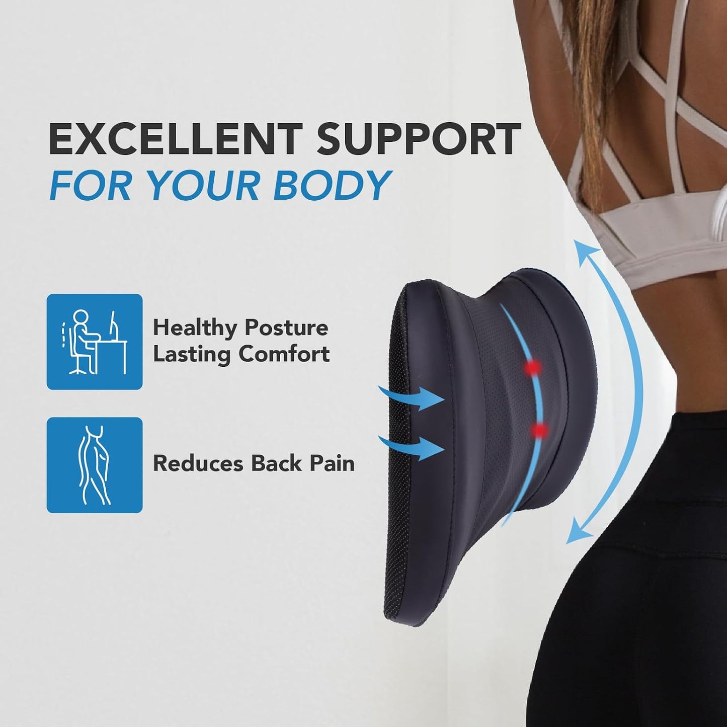 Lofty Aim Lumbar Support Pillow for Car, Car Seat Back Support for Driving | Memory Foam Car Lumbar Support for Driving Seat, Car Back Cushion, Adjustable Straps, Lower Back Pillow, Office Chairs, Black
