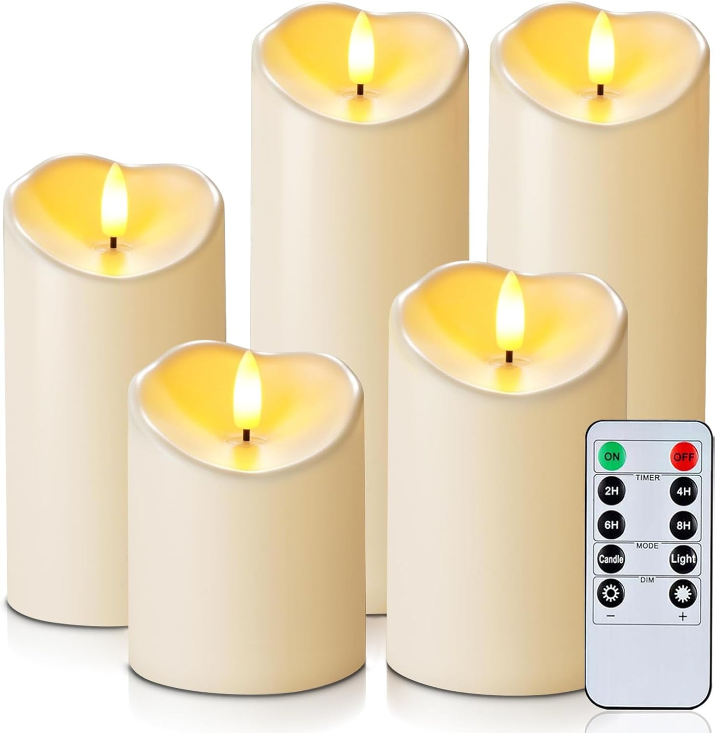Homemory 6"x3" Outdoor Waterproof Flameless Candles, LED Candles, Battery Operated Candles with Remote and Timers, Electric Fake Plastic Pillar Candles, Ivory White, Set of 2