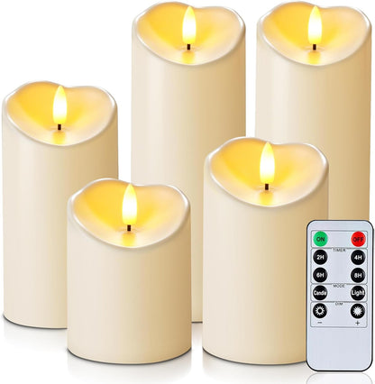 Homemory 6"x3" Outdoor Waterproof Flameless Candles, LED Candles, Battery Operated Candles with Remote and Timers, Electric Fake Plastic Pillar Candles, Ivory White, Set of 2