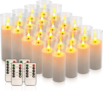YOROXRG Set of 24 Waterproof Outdoor Flameless Candles, LED Candles with 4 Remote and Timer,(H 4" 5" 6" x D 2.2"),for Halloween Wedding Festiv
