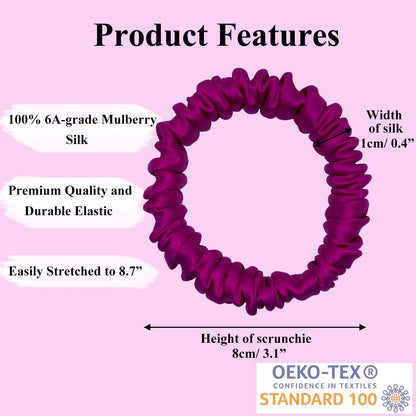 VLOMOT 6 Pcs Set 100% Pure Mulberry Silk Hair Scrunchies - 6 Chic Colors Everyday Skinny Scrunchies Silk Ponytail Holders - No Damage (Purple)