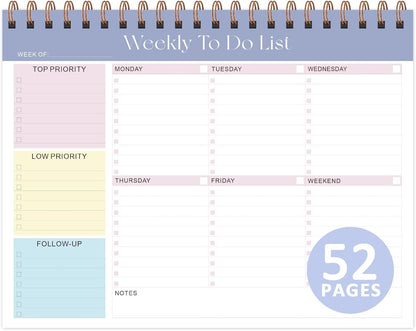Weekly To Do List Notepad, Undated Planner with 52 Sheets (8.5''x11'') | Desk Accessories and Supplies, Women & Man, Home School & Work