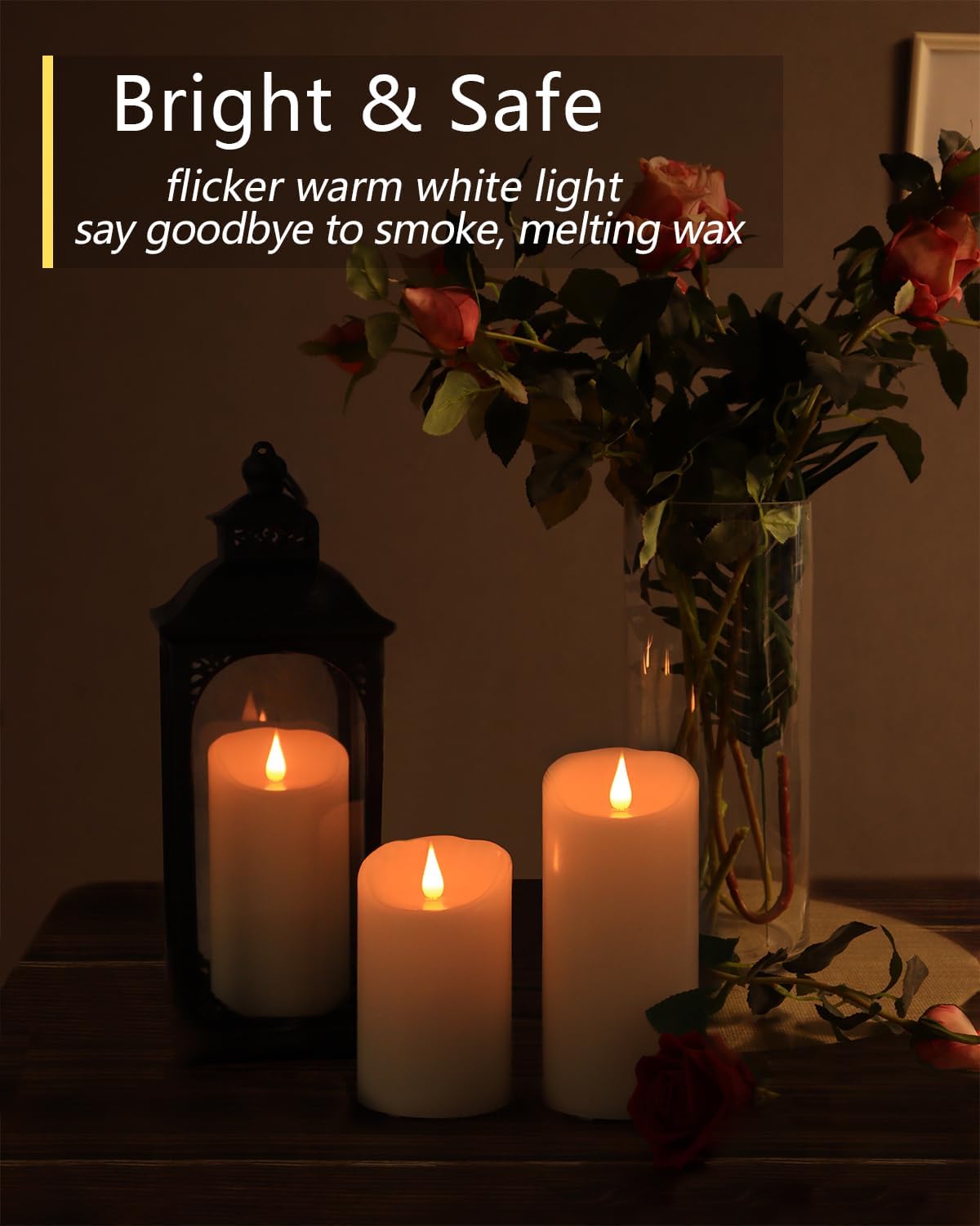 TECHLONG Flickering Flameless Candles with 3D Moving Flame, Last 1000+ Hours Battery Operated Candles with Timer, Ivory Real Wax Pillar Electric LED Candle for Wedding Christmas Party/3" x 5"