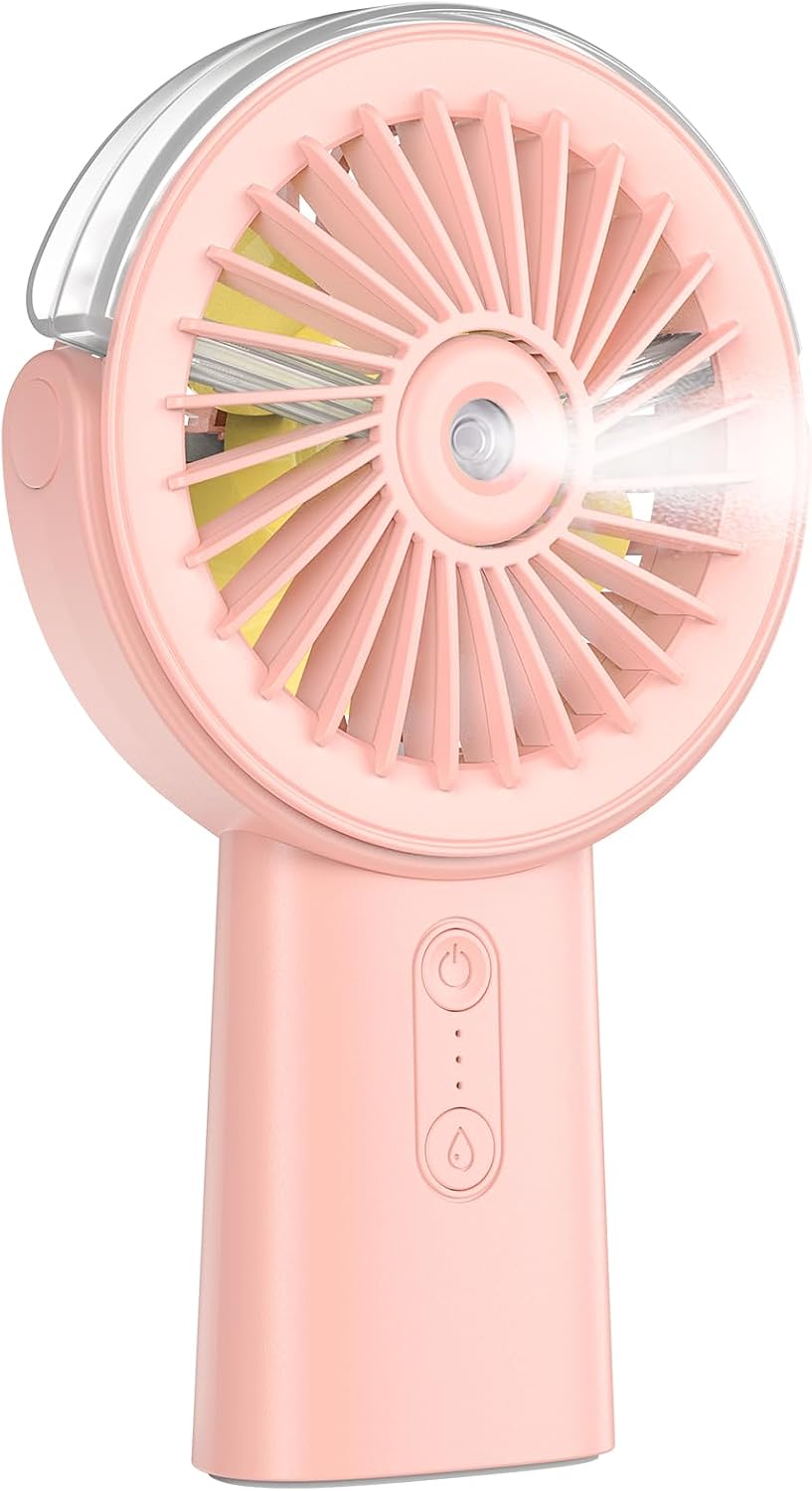Otlonpe Handheld Misting Fan Portable, Small Personal Hand Held Rechargeable Mist Fan Water Spray, 4000mAh Battery Operated Hand Mister Fans 3-Speed, 4-15 Hrs Runtime for Travel Home Office Outdoor