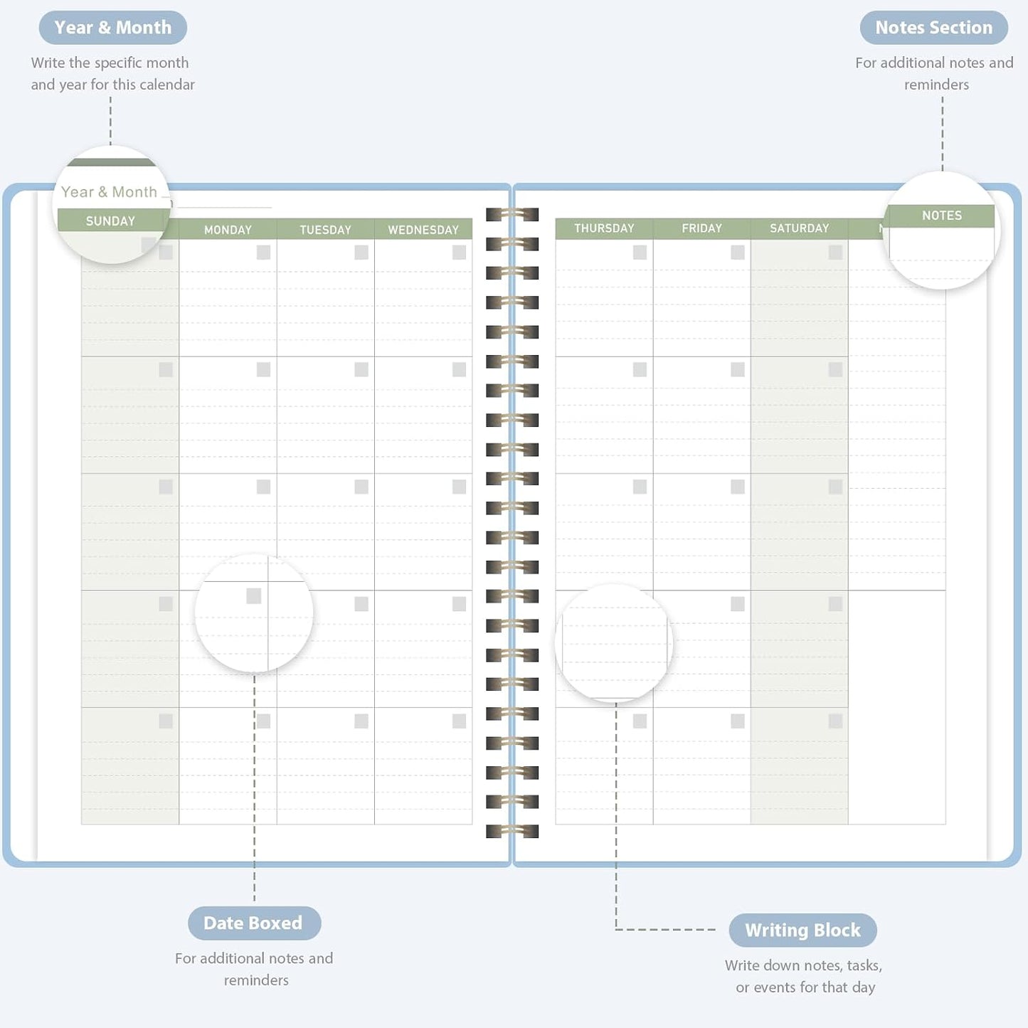 Undated Weekly Planner, Weekly To Do List Notebook, A5 Daily Planner | Office School Supplies, Spiral Binding, Inner Pocket, Goal, Organizer, Habit Tracker