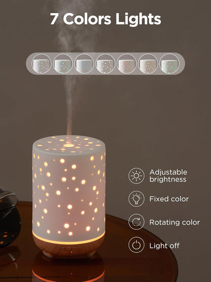 InnoGear Essential Oil Diffuser, 150ml Ceramic Diffuser Handcrafted Stone Aromatherapy Diffusers Ultrasonic Cool Mist Humidifier Vaporizer 2 Mist Modes Waterless for Home, White Vase-Shaped Ceramic