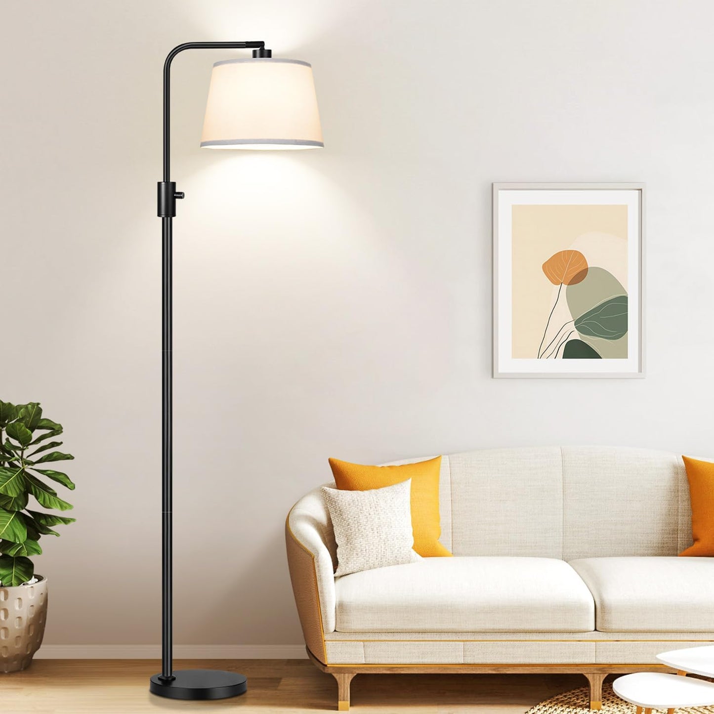 【Upgraded】 Dimmable Floor Lamp, 1000 Lumens LED Edison Bulb Included, Arc Floor Lamps for Living Room Modern Standing Lamp with Linen Shade, Tall Lamp for Bedroom Office Dining Room- Black