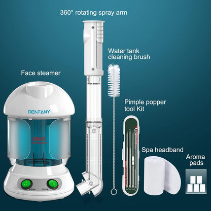 DENFANY Facial Steamer with Ozone Extendable 360° Arm - for Home or Salon