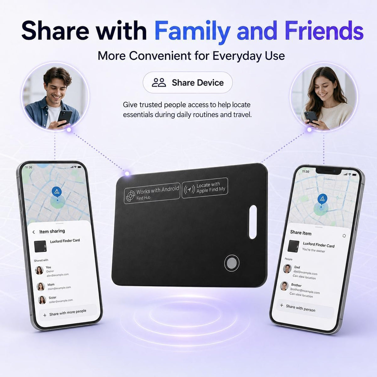 Luxford Finder Card Android Wallet Tracker Card Rechargeable Wireless Charging IP68 Waterproof Ultra Slim Locator for Apple Find My and for Google Find Hub Wallet Passport Luggage Backpack