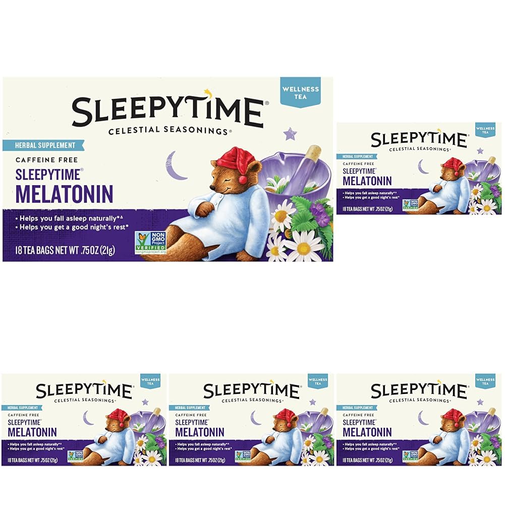 Celestial Seasonings Sleepytime Tea Plus Melatonin, Caffeine Free, Celestial Seasonings Herbal Tea, 18 Bag Box