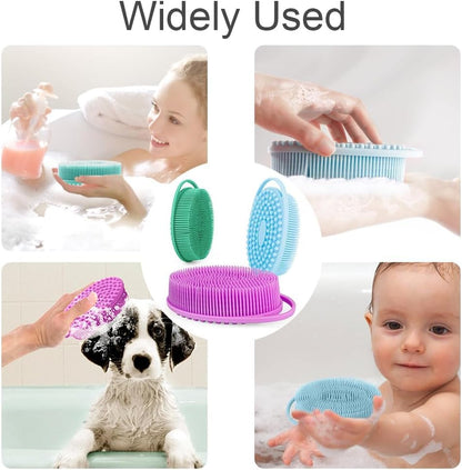 Soft Silicone Body Scrubber 2 PCS Silicone Body Shower, Silicone Loofah 2 in 1 Bath and Shampoo Brush, Body Scrubber Shower Cleaning Exfoliating Use for Sensitive Skin, Lather Well(Black and Pink)