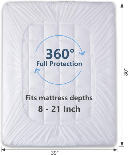 CozyLux Queen Size Mattress Pad Pillow Top Cotton Cooling Mattress Topper 8-21" Deep Pocket Mattress Cover Quilted Fitted Cooling 450GSM Mattress Protector (60x80 inch,White)