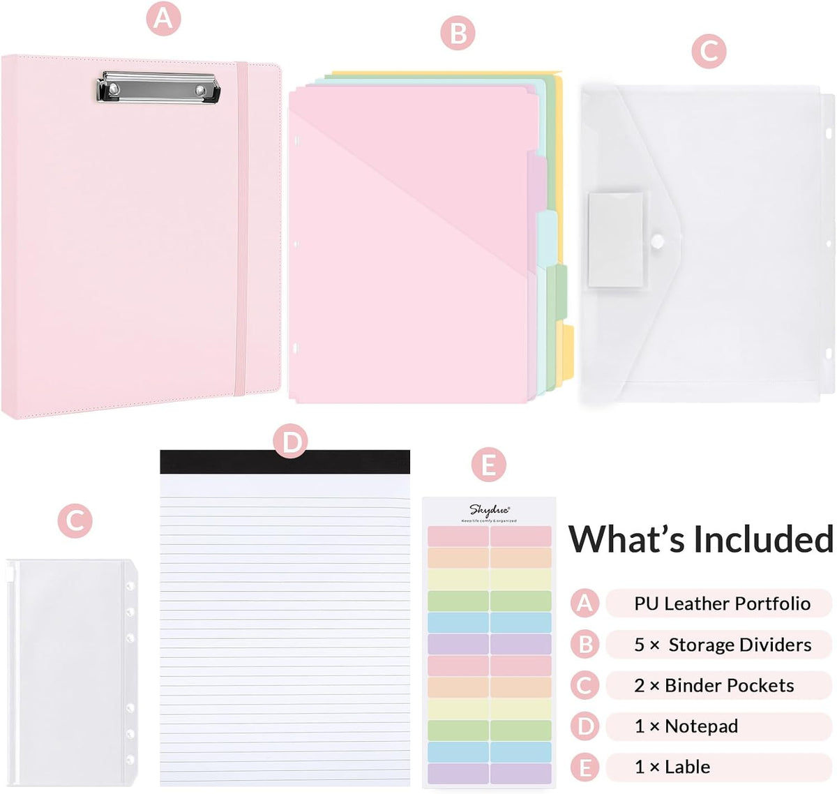 SKYDUE 3 Ring Binder with Clipboard, 13.2" × 10.2" Faux Leather 1 Inch Binder Organizer with 5 Pocket Dividers, Notepad, Labels & 2 Storage Pockets for Teachers, Students, Nurses & Office Work
