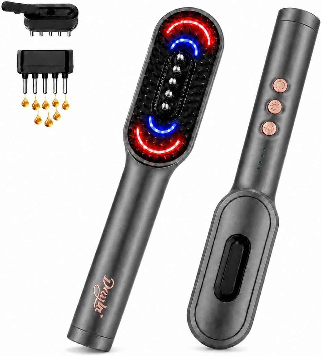 Dayln Electric Scalp Massager Hair Oil Applicator, Cordless Vibration Head Massager, Red Light Hair Brush, Deep Clean Comb for Home & Travel Silver