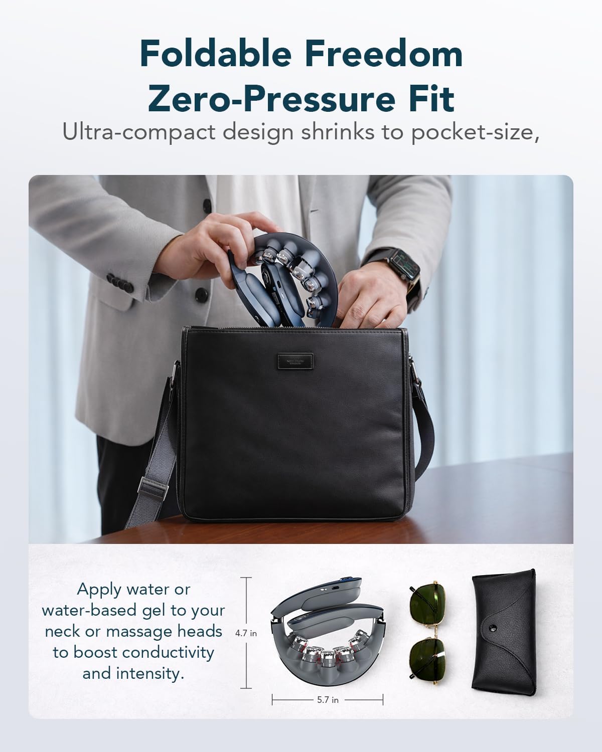 SKG G7 Pro Fold Neck Massager for Strain Relief Deep Tissue with Heat and Vibration Cordless Travel Massager, Father's Day Dad Gifts Foldable Neck Massager for Office Home Car Travel