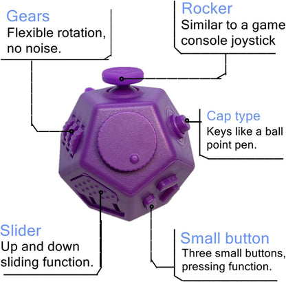 Small Fidget Toys Cube, Small Fidget Toy - 12 Sides Decompression Cube Anti Anxiety and Relief Stress Improve Focus Creative Unique Fidget Toy for Kids and Adults, with Carry Case(Black E1)