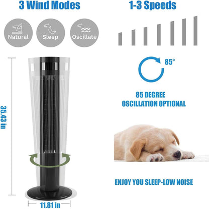 Antarctic Star Tower Fan 85°Oscillating Fan Quiet Cooling 12H Timer Remote Control Bladeless Electric 3 Speeds Wind 3 Modes, 42INCH, PINK