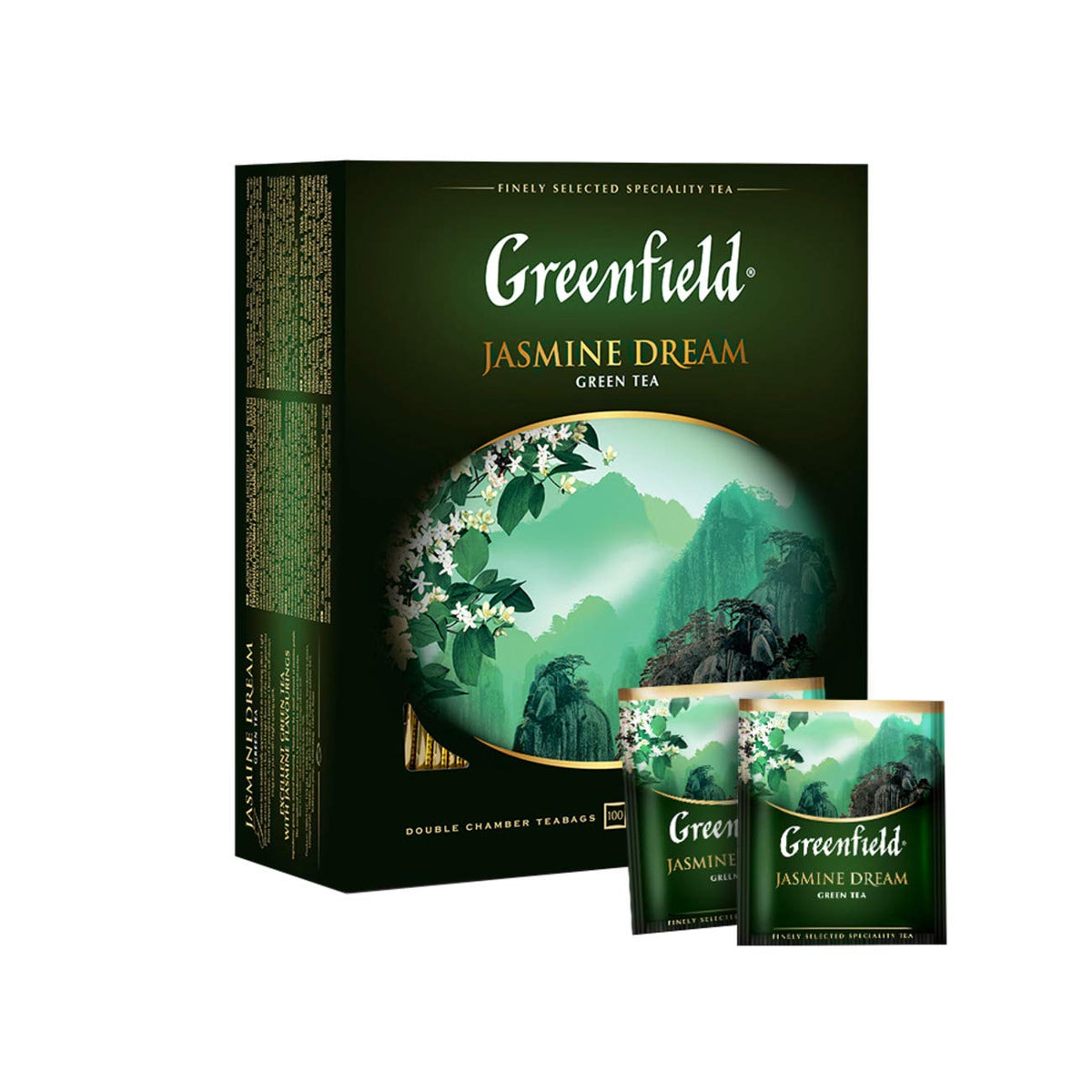 Greenfield Jasmine Dream Green Tea - 100 Individually Wrapped Tea Bags - Premium Chinese Green Tea with Natural Jasmine Petals - Refreshing and Aromatic Flower Tea - 7.05 oz