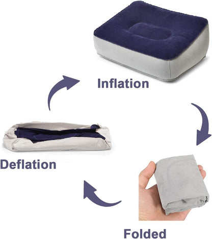 STYDDI Inflatable Foot Rest Pillow, 2 Pack Portable Inflatable Leg Rest Pillow, Travel Footrest Pillow for Airplane, Train, Car, Home, Office (Grey and Blue), Pack of 2