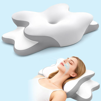 Sleep Apnea Pillow with Neck Pain & Snoring Relief -Orthopedic Cervical Pillow,Ergonomic Contour Memory Foam Pillow for Side, Back,Stomach,Dreamers,Medium Firm (Darkgrey, Queen Size 25" lx15 wx5.8 h)