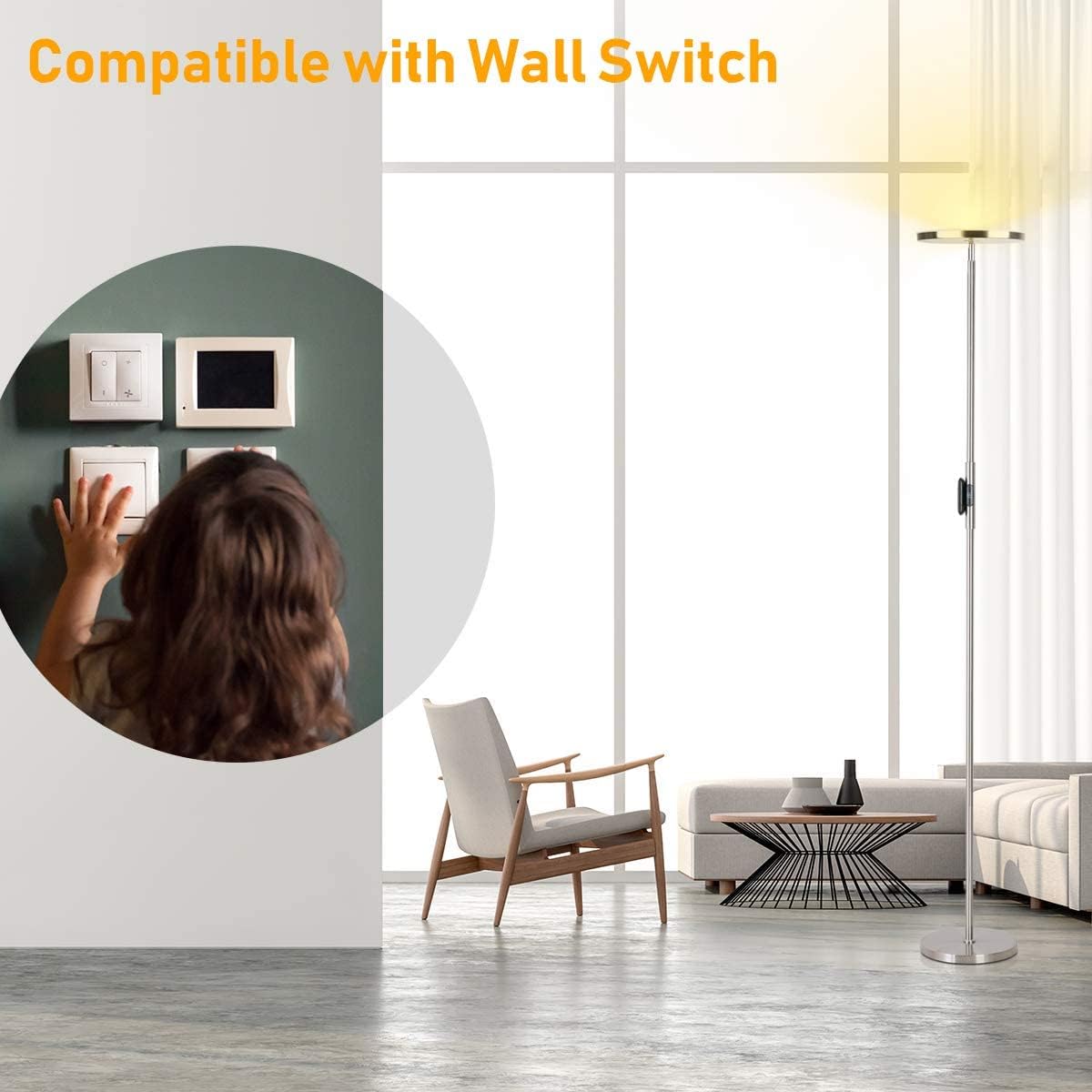 JOOFO LED Torchiere Floor Lamp with Remote, Stepless Dimmable Black