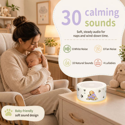 Kipcush White Noise Machine for Baby & Adults, 30 Soothing Sounds, Soft Non-Glare Nursery Lamp, 8 Color Night Lights, Memory Function (Angel V1 White, Standard)
