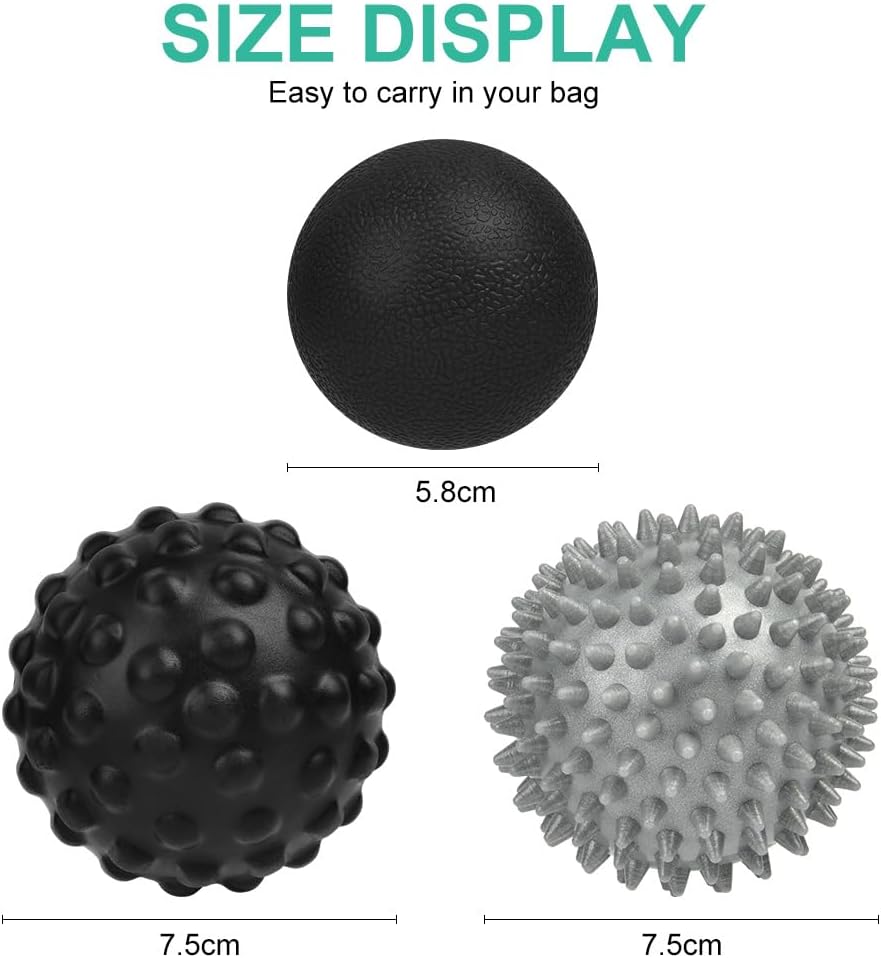 URAQT Spiky Massage Ball Set, 2 Pack Physical Therapy Massage Balls, Hard Lacrosse Ball & Spiky Massage Ball for Myofascial Release and Trigger Point Deep Tissue Massage (Blue)