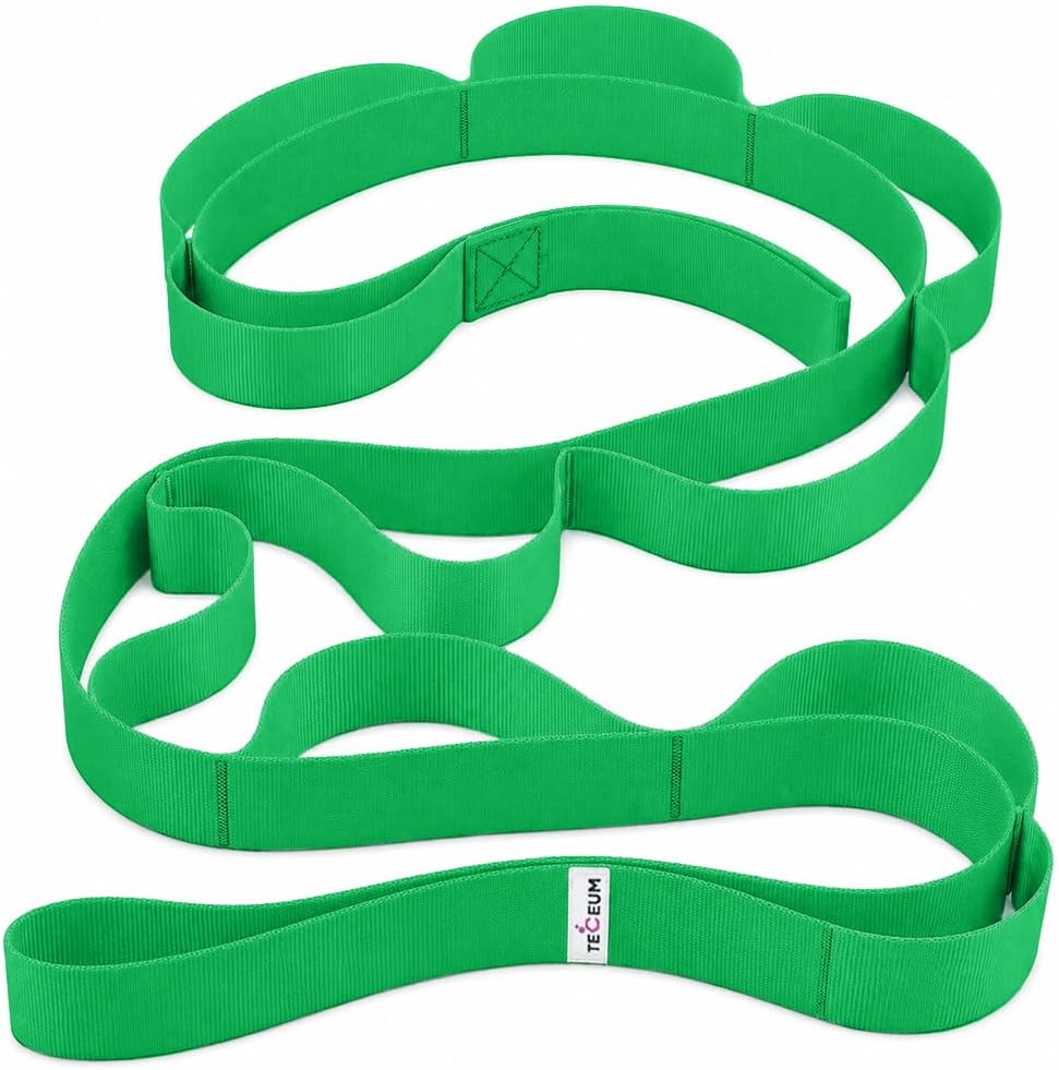 TECEUM Stretching Strap with 10 Loops for Physical Therapy & Rehab | Non-Elastic Yoga Stretch Band for Hamstring, Leg, Hip & Knee Rehab, Pilates, Flexibility & Mobility Exercises for Men & Women