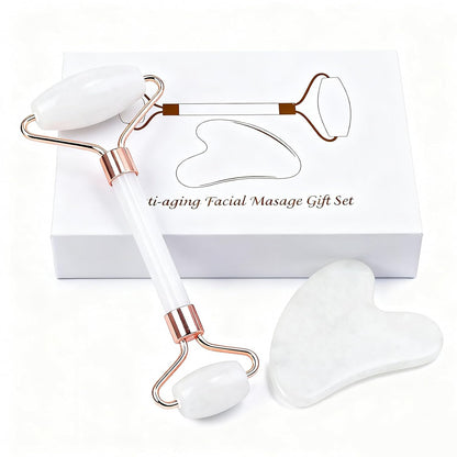 Jade roller and gua sha, facial roller, women's skincare tool, self-care gift, face, eye, neck massager, relieves fine lines and wrinkles, aventurine, opal, rose quartz