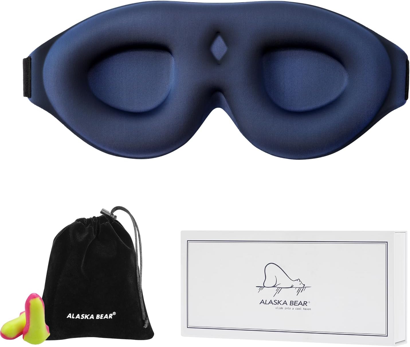 ALASKA BEAR Sleep Mask for Side Sleepers Patented Design, Cup-Shaped and Extra-Soft, 100 Blackout Eye Mask Shades Cover for Men and Women Home or Travel, Machine Washable, Black