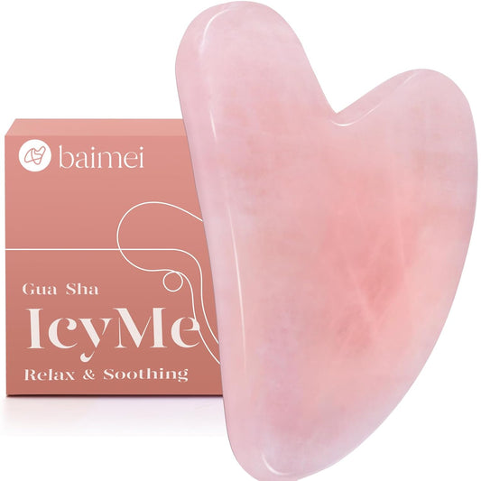 BAIMEI IcyMe Natural Rose Quartz Gua Sha Facial Sculpt Massage Tool-Pink